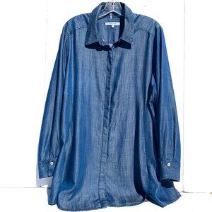 Women’s Foxcroft NYC Long Sleeve 100% Tencel® Denim Shirt, Blue 16W